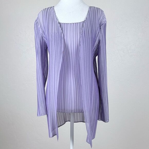 NWT Zapa Paris Sheer Lavender Pleated Twin Set Cardigan Shell Tank 40 EU 10 US - Picture 1 of 11